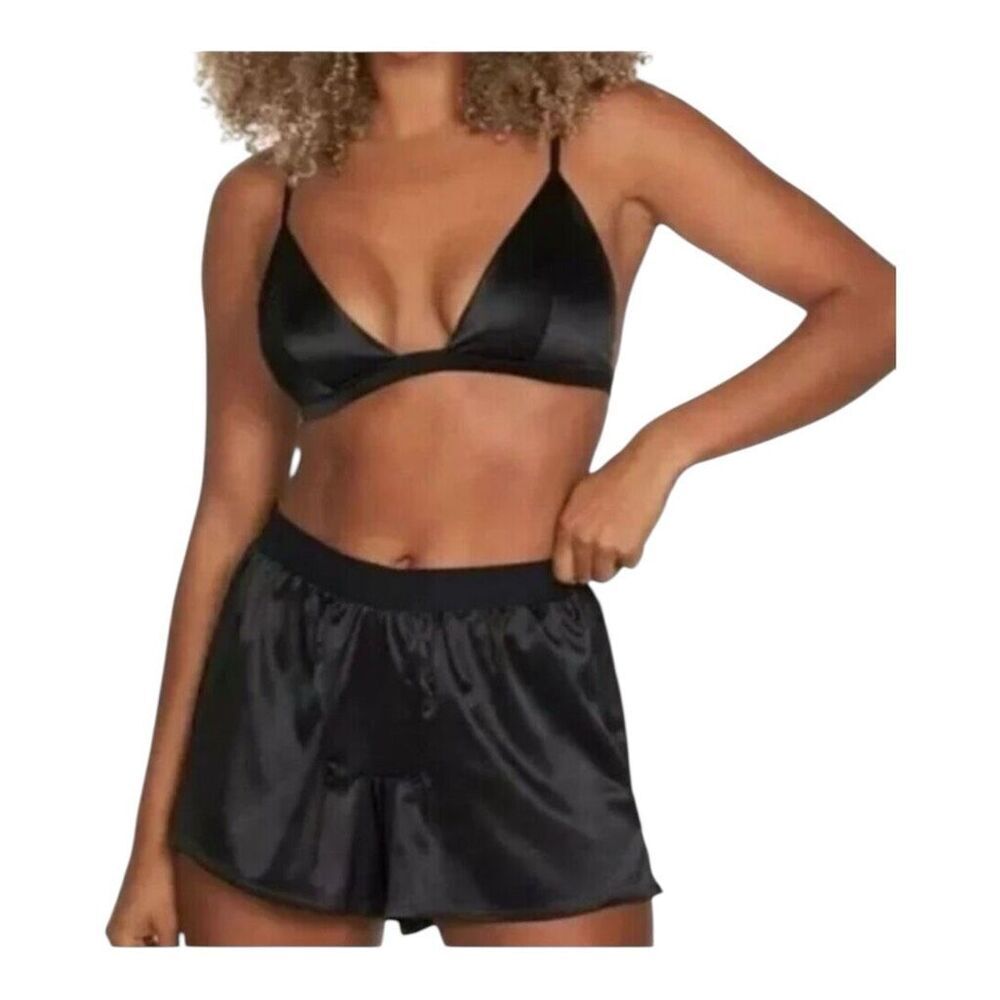 Frederick’s of Hollywood Ginny Black Satin 2 Piece Sleep Set XL